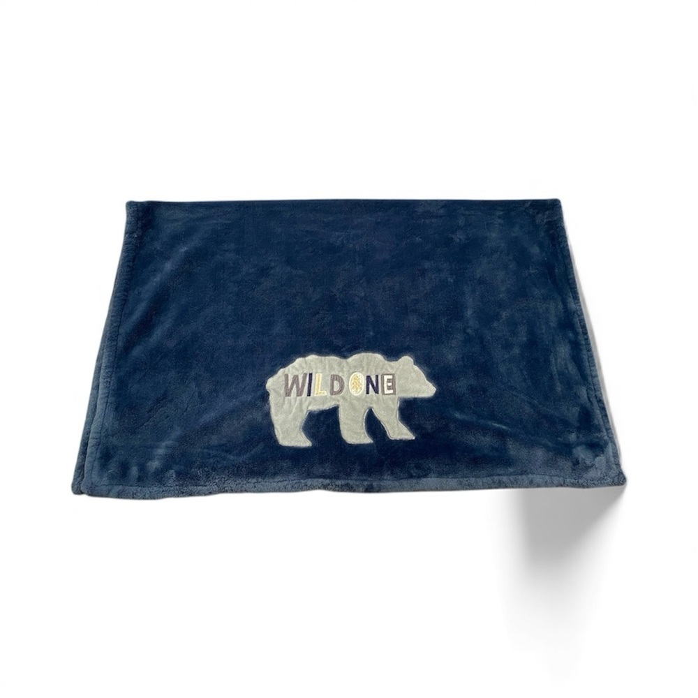LevTex Bear Wild One Fleece Plush Security Blanket Navy Blue Lovie Woodland